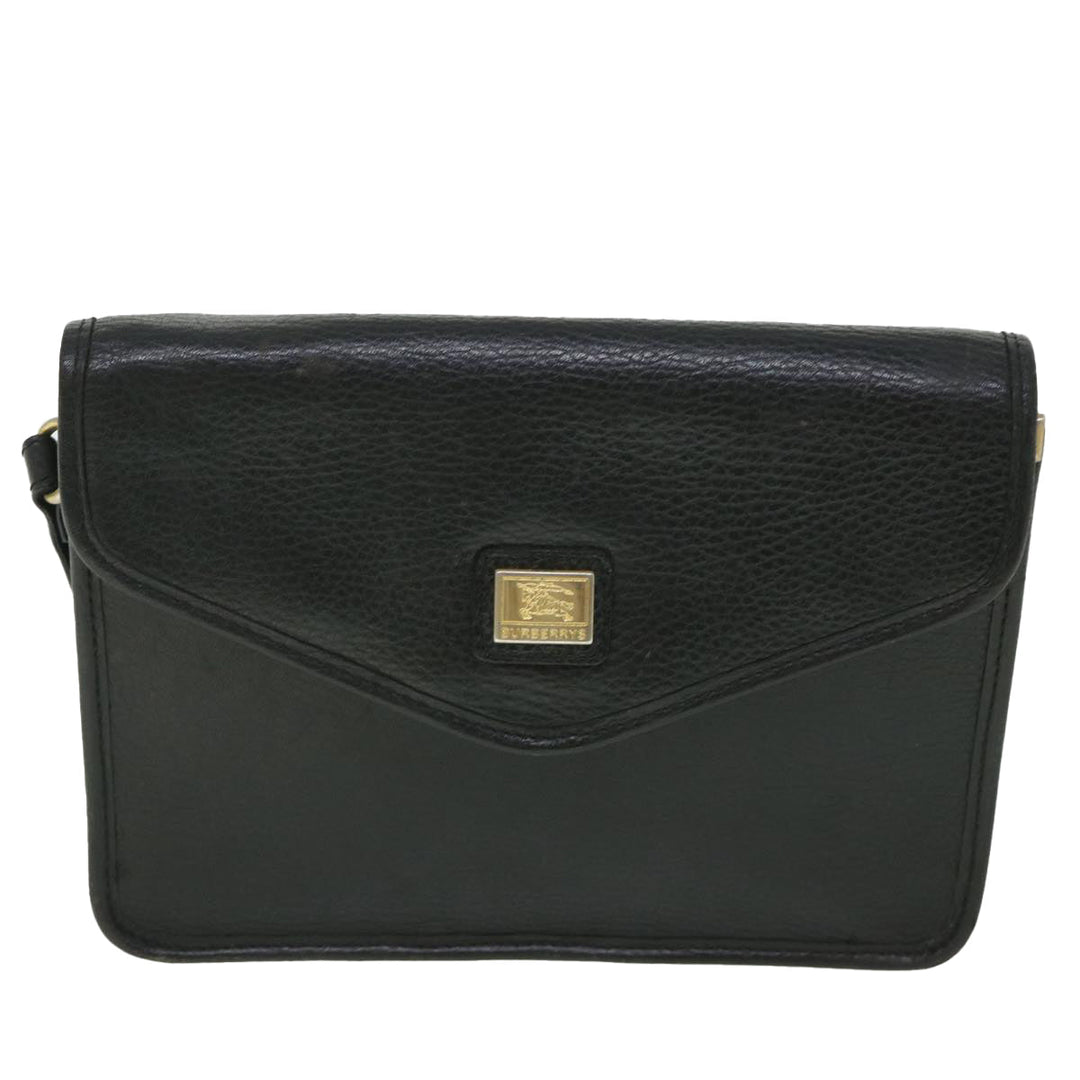 BurberrySs Clutch Bag Leather Black Auth bs8730