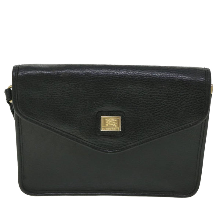 BurberrySs Clutch Bag Leather Black Auth bs8730