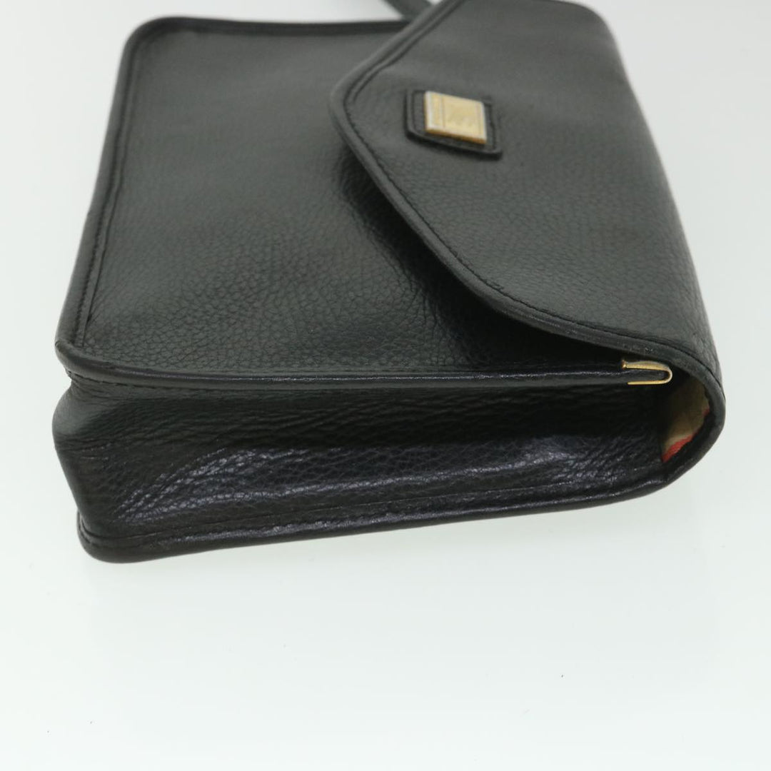 BurberrySs Clutch Bag Leather Black Auth bs8730