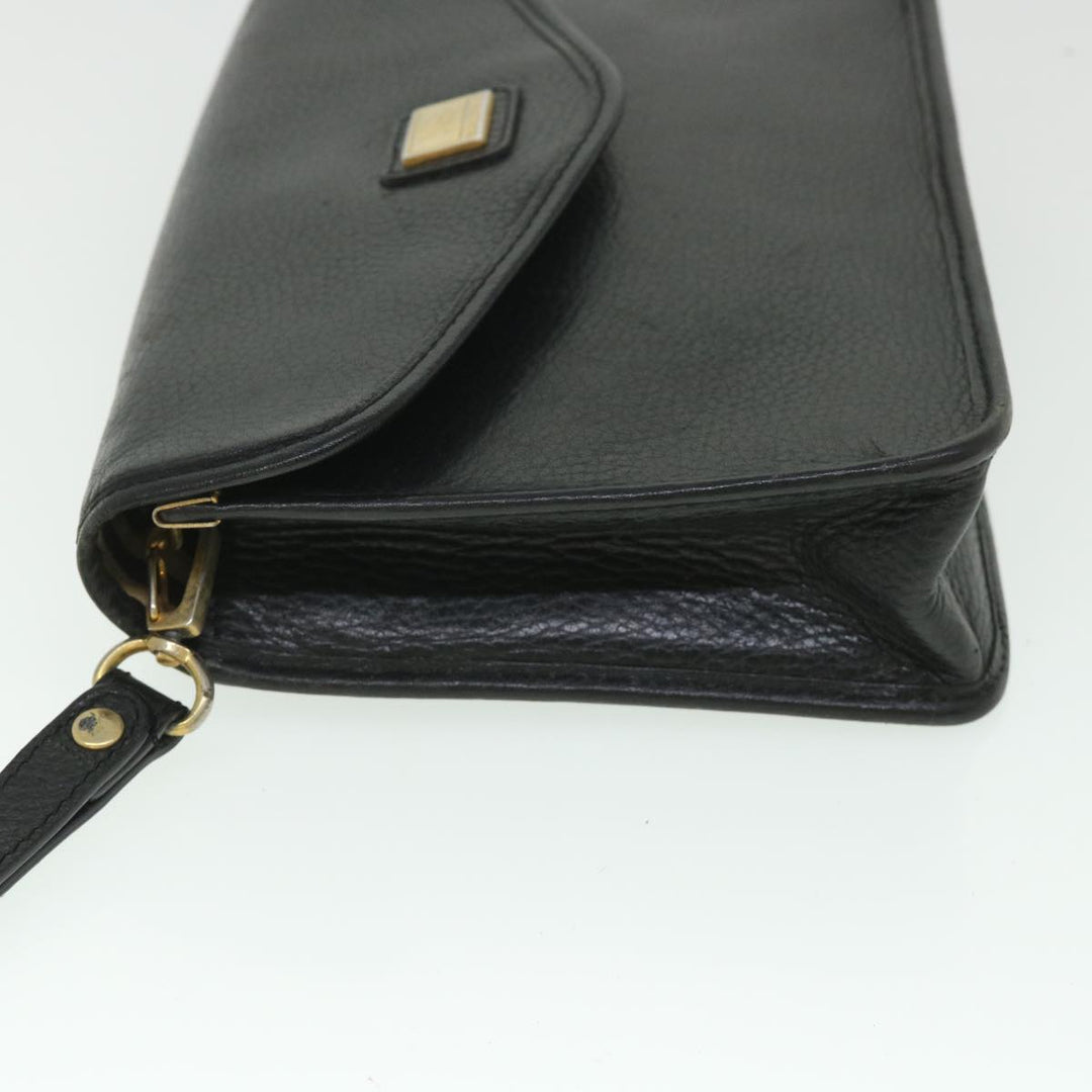 BurberrySs Clutch Bag Leather Black Auth bs8730