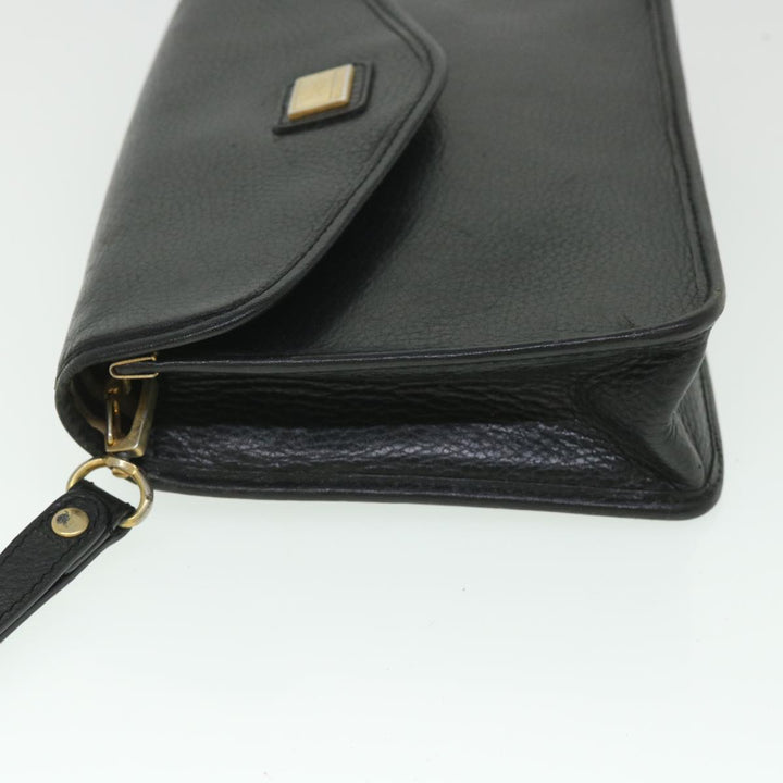 BurberrySs Clutch Bag Leather Black Auth bs8730