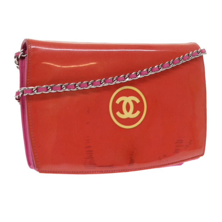 Top Quality Chanel Chain Shoulder Bag Patent leather Orange CC Auth bs8828