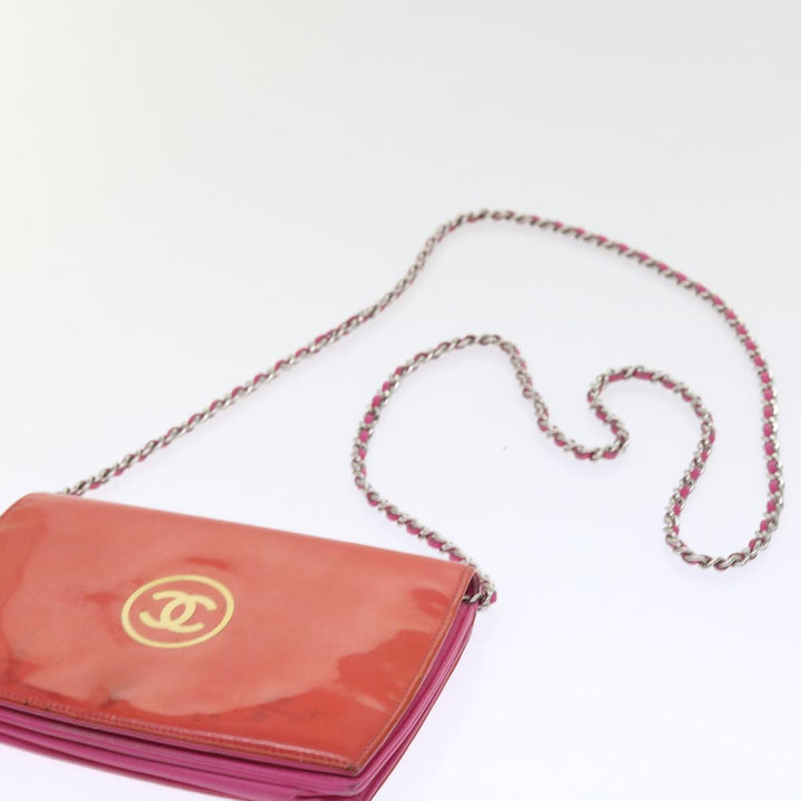 Top Quality Chanel Chain Shoulder Bag Patent leather Orange CC Auth bs8828