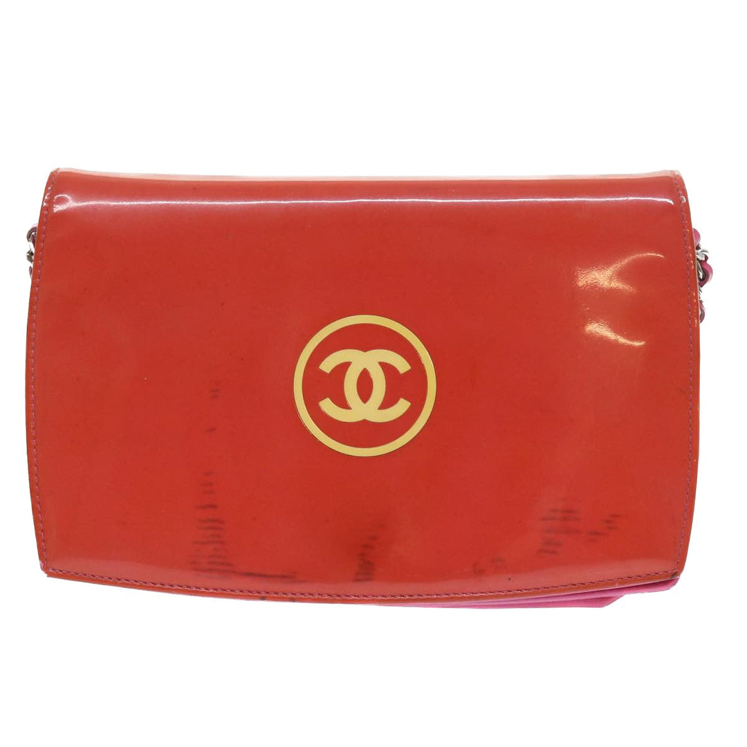 Top Quality Chanel Chain Shoulder Bag Patent leather Orange CC Auth bs8828