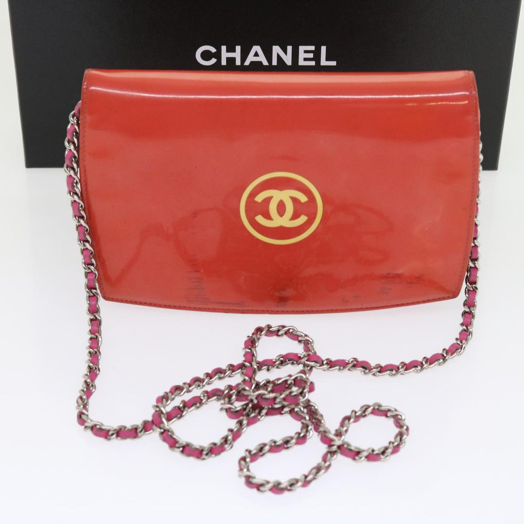 Top Quality Chanel Chain Shoulder Bag Patent leather Orange CC Auth bs8828
