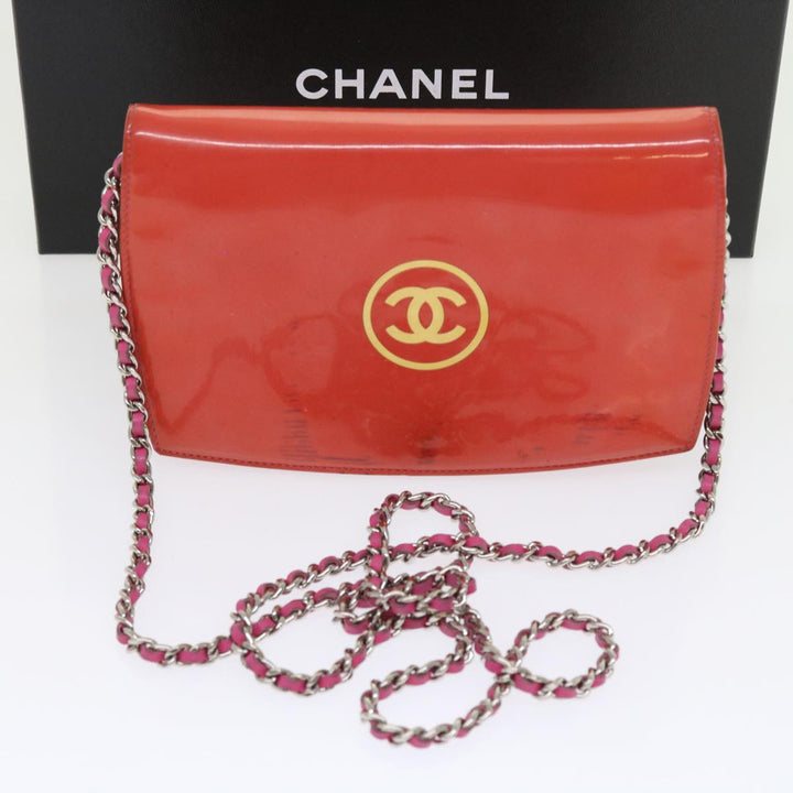 Top Quality Chanel Chain Shoulder Bag Patent leather Orange CC Auth bs8828