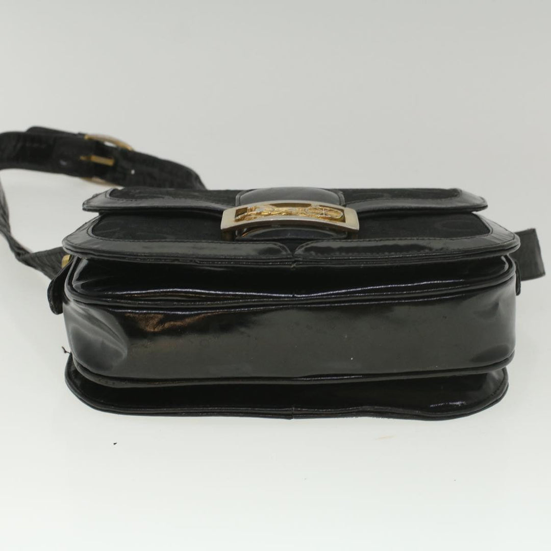Celine C Macadam Canvas Horse Carriage Shoulder Bag Black Auth bs8998