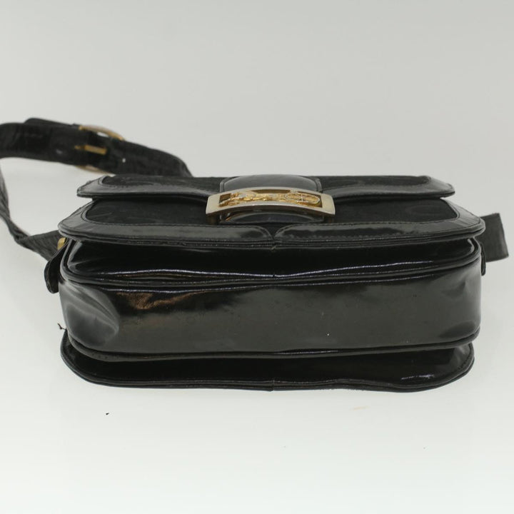 Celine C Macadam Canvas Horse Carriage Shoulder Bag Black Auth bs8998