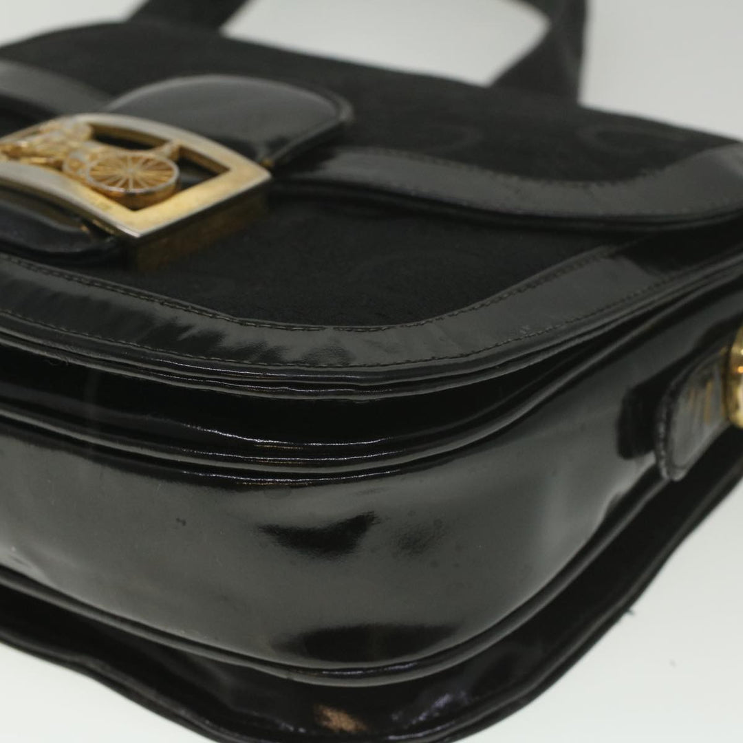 Celine C Macadam Canvas Horse Carriage Shoulder Bag Black Auth bs8998