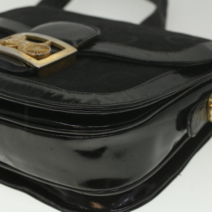 Celine C Macadam Canvas Horse Carriage Shoulder Bag Black Auth bs8998