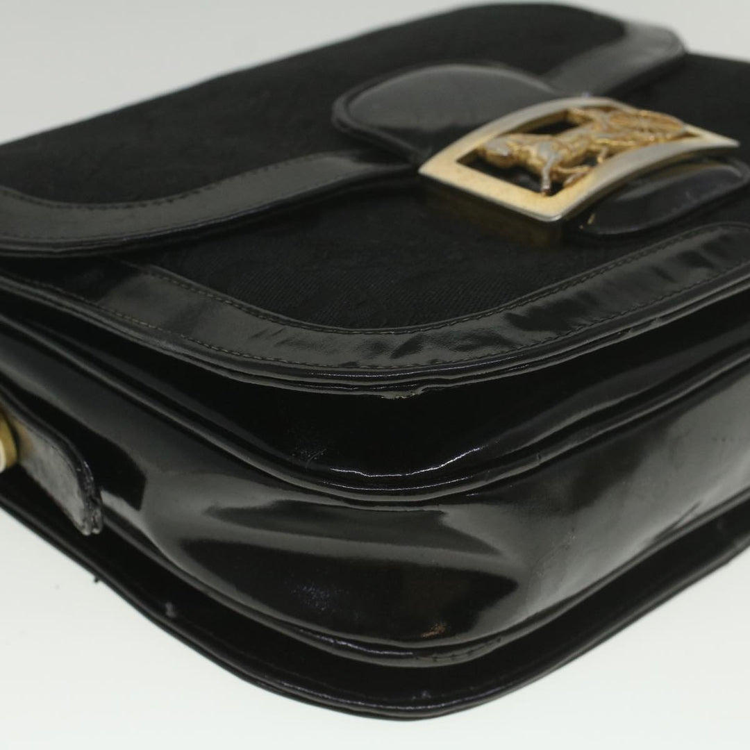 Celine C Macadam Canvas Horse Carriage Shoulder Bag Black Auth bs8998