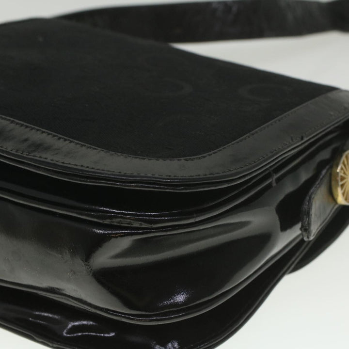 Celine C Macadam Canvas Horse Carriage Shoulder Bag Black Auth bs8998