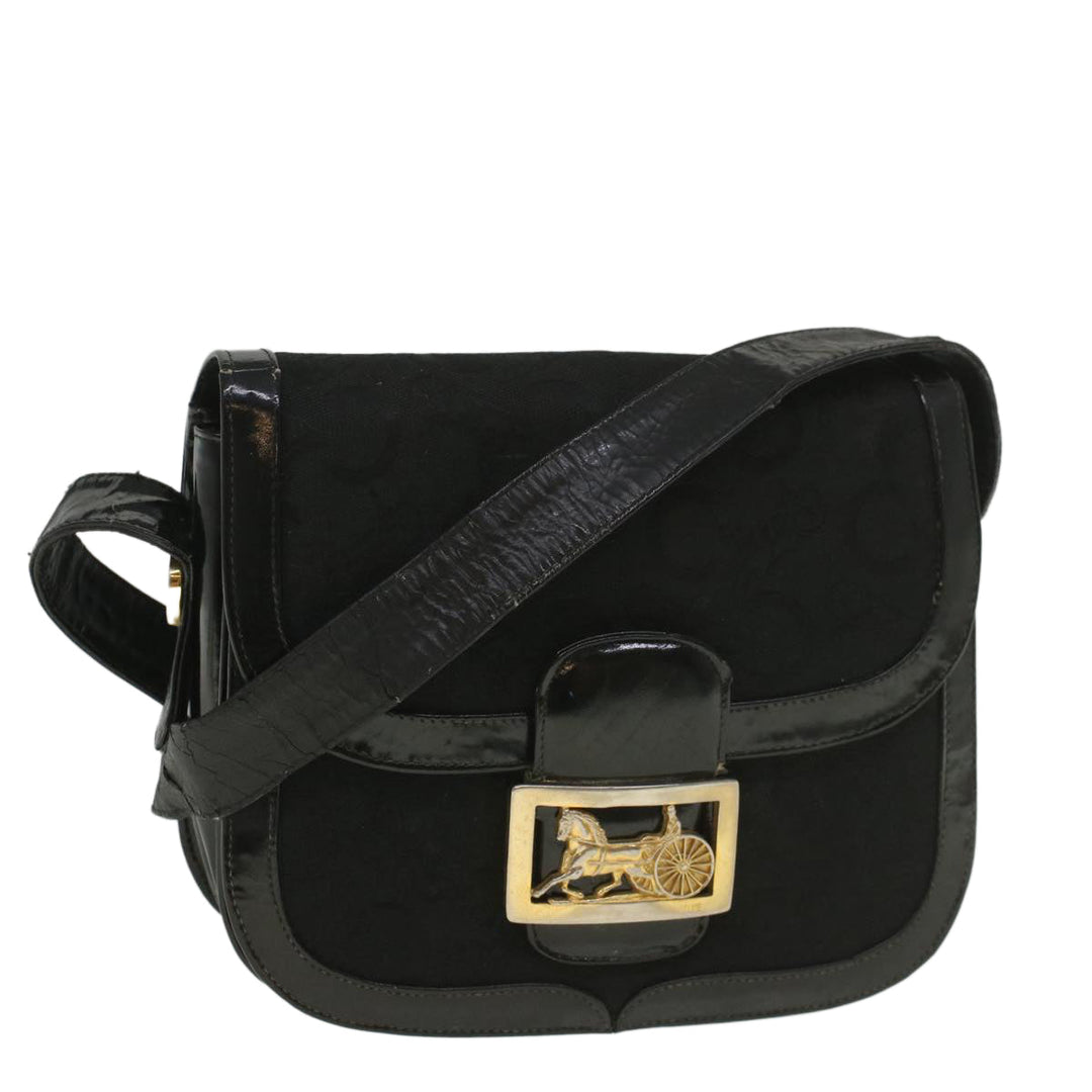 Celine C Macadam Canvas Horse Carriage Shoulder Bag Black Auth bs8998