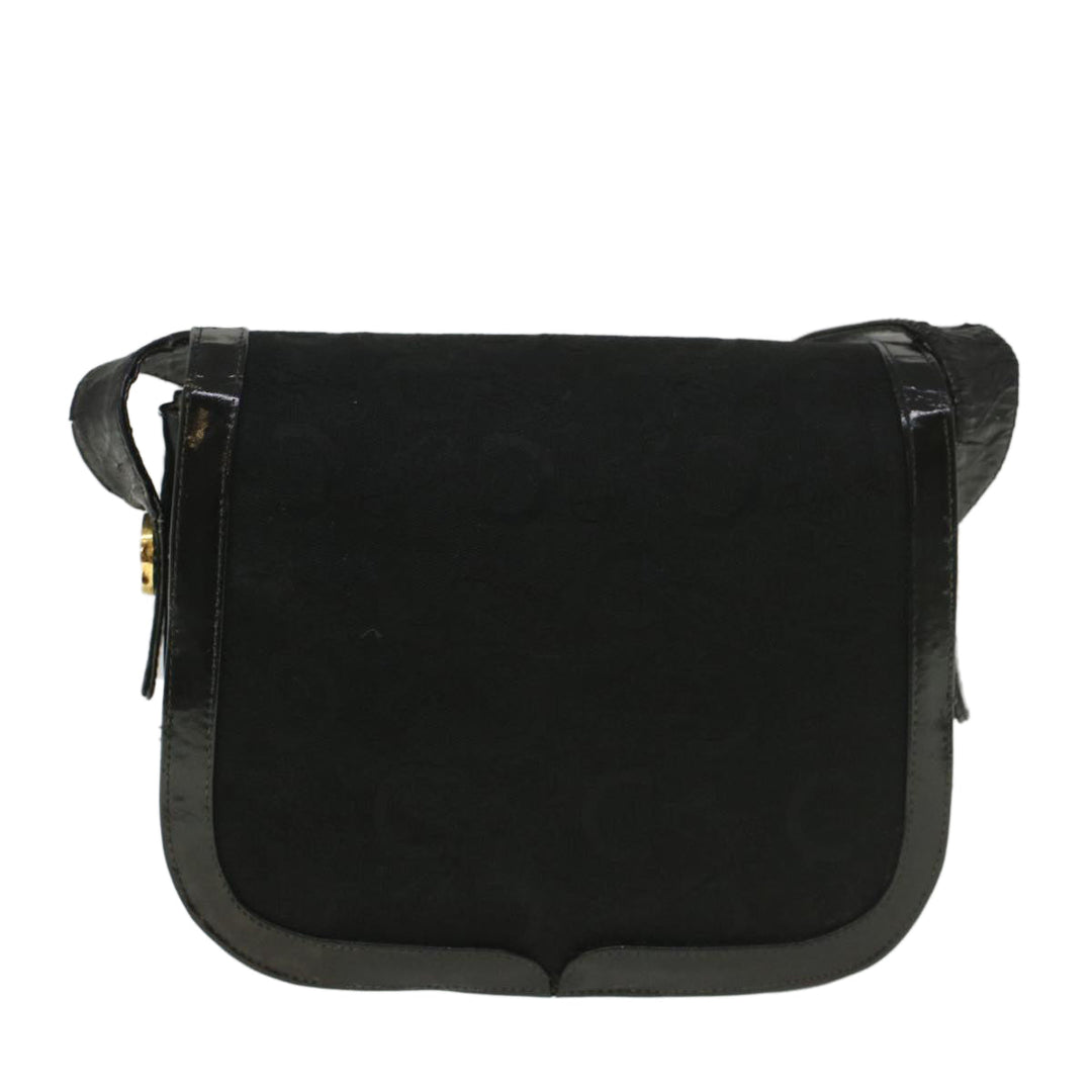Celine C Macadam Canvas Horse Carriage Shoulder Bag Black Auth bs8998