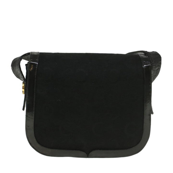 Celine C Macadam Canvas Horse Carriage Shoulder Bag Black Auth bs8998