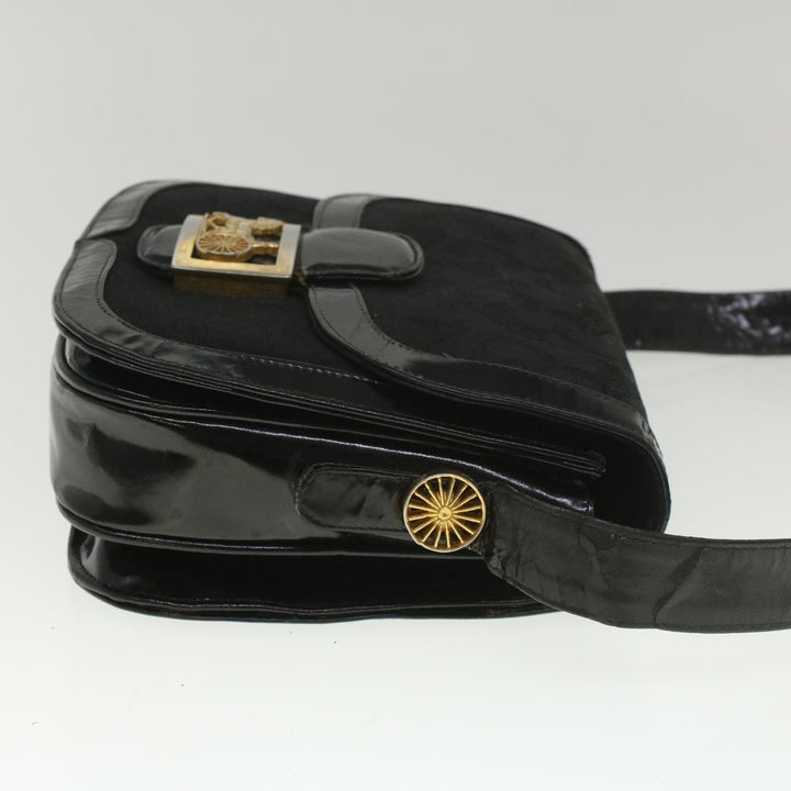 Celine C Macadam Canvas Horse Carriage Shoulder Bag Black Auth bs8998
