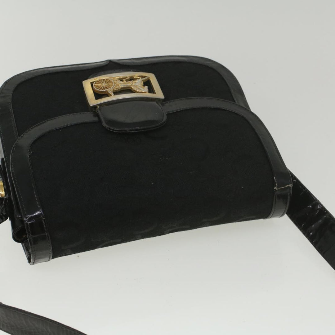 Celine C Macadam Canvas Horse Carriage Shoulder Bag Black Auth bs8998