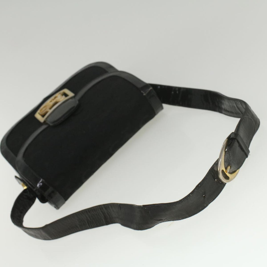Celine C Macadam Canvas Horse Carriage Shoulder Bag Black Auth bs8998