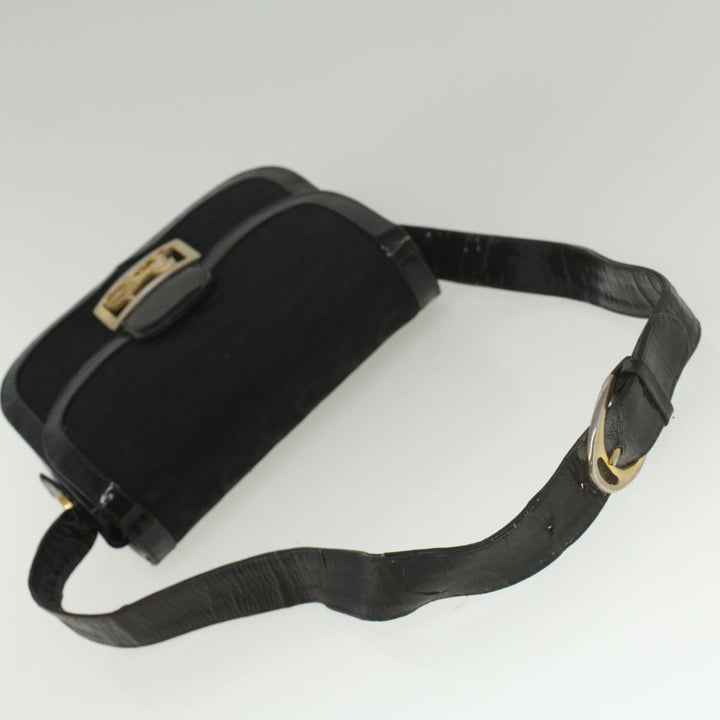 Celine C Macadam Canvas Horse Carriage Shoulder Bag Black Auth bs8998