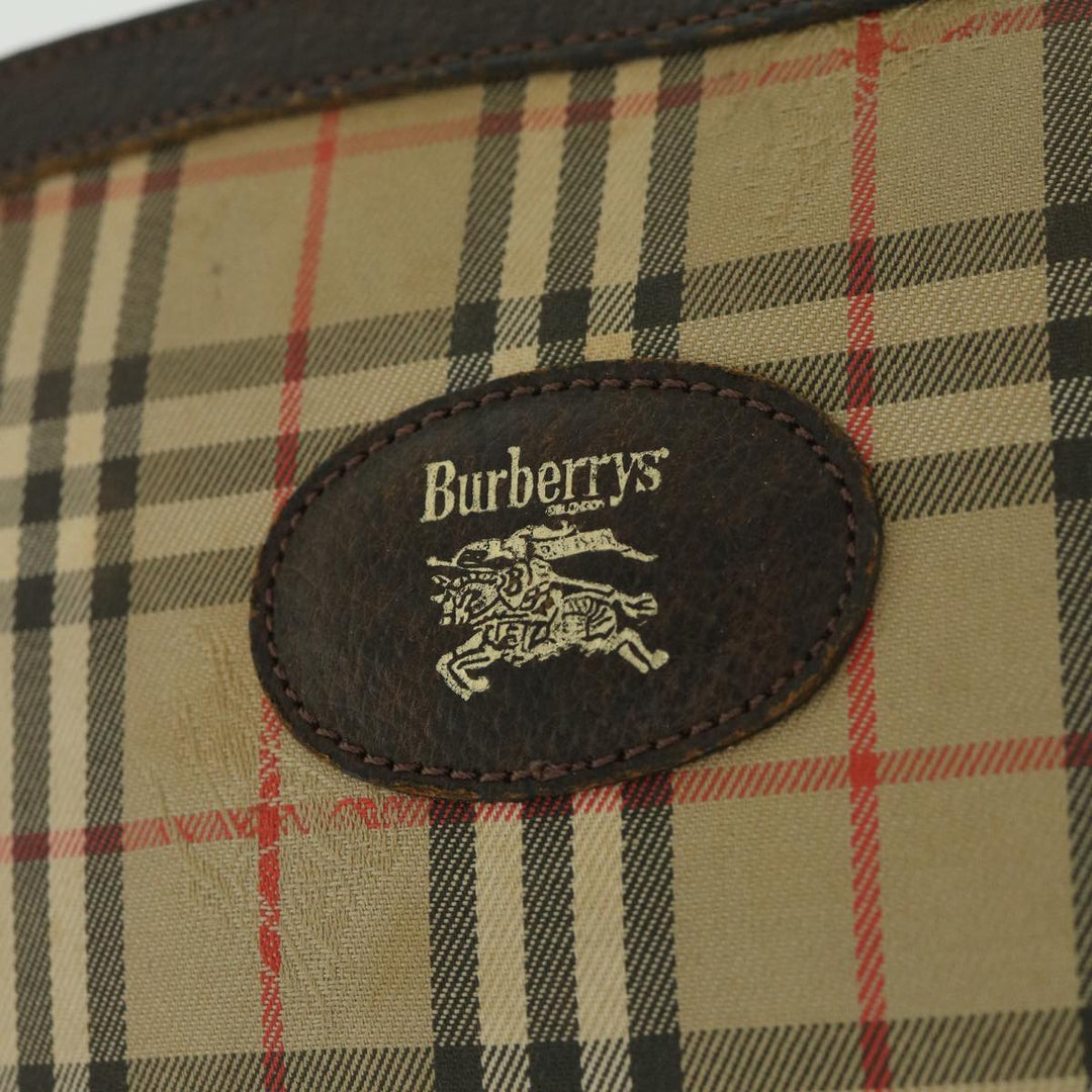 BurberrySs Nova Check Clutch Bag Canvas Nylon Beige Auth bs9050