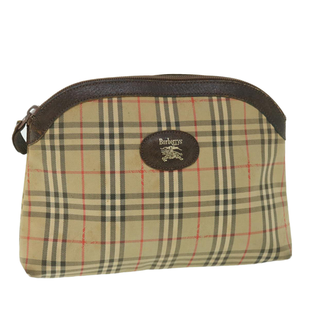 BurberrySs Nova Check Clutch Bag Canvas Nylon Beige Auth bs9050
