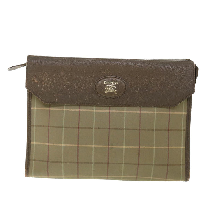BurberrySs Nova Check Clutch Bag Nylon Canvas Brown Auth bs9092