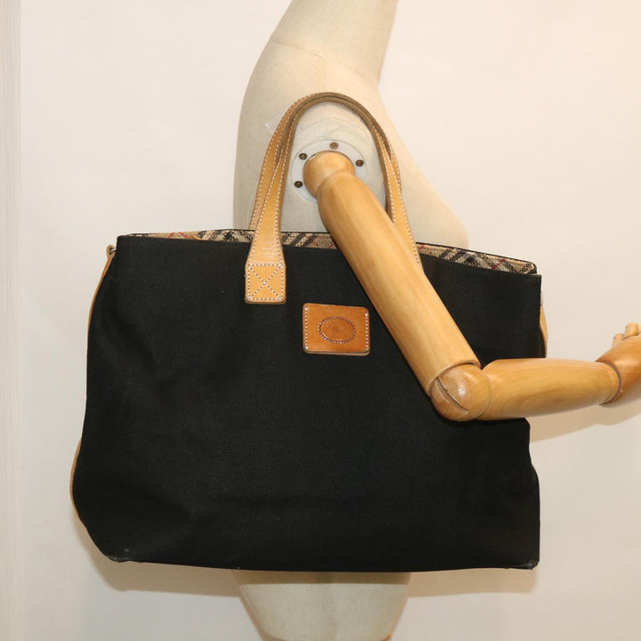 BurberrySs Blue Label Tote Bag Canvas Black Auth bs9105
