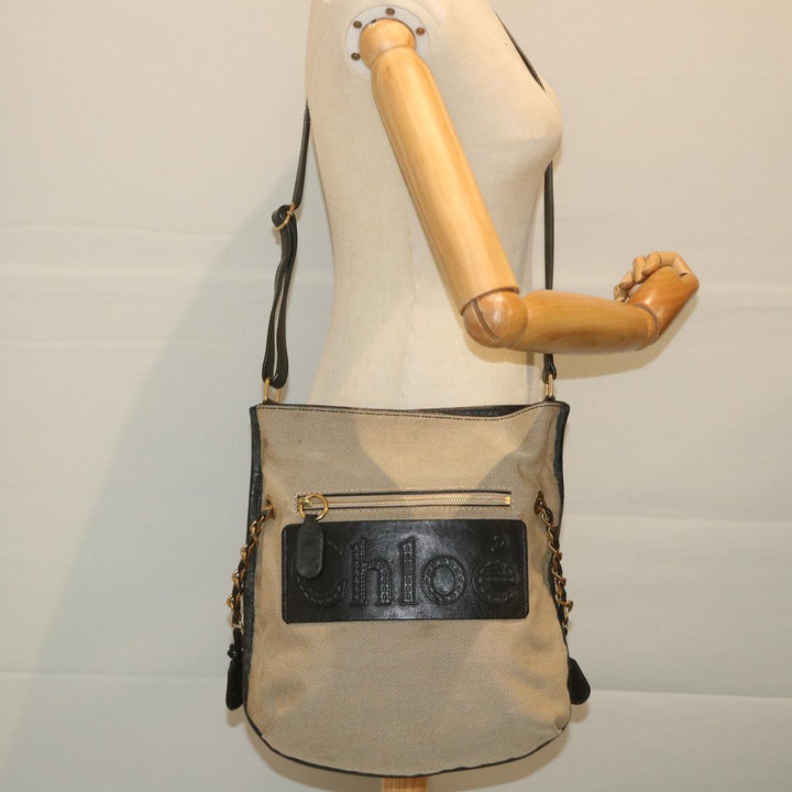 Chloe Harley Shoulder Bag Canvas Leather Beige Black bs9282