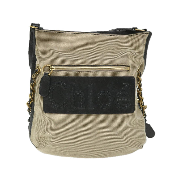 Chloe Harley Shoulder Bag Canvas Leather Beige Black bs9282