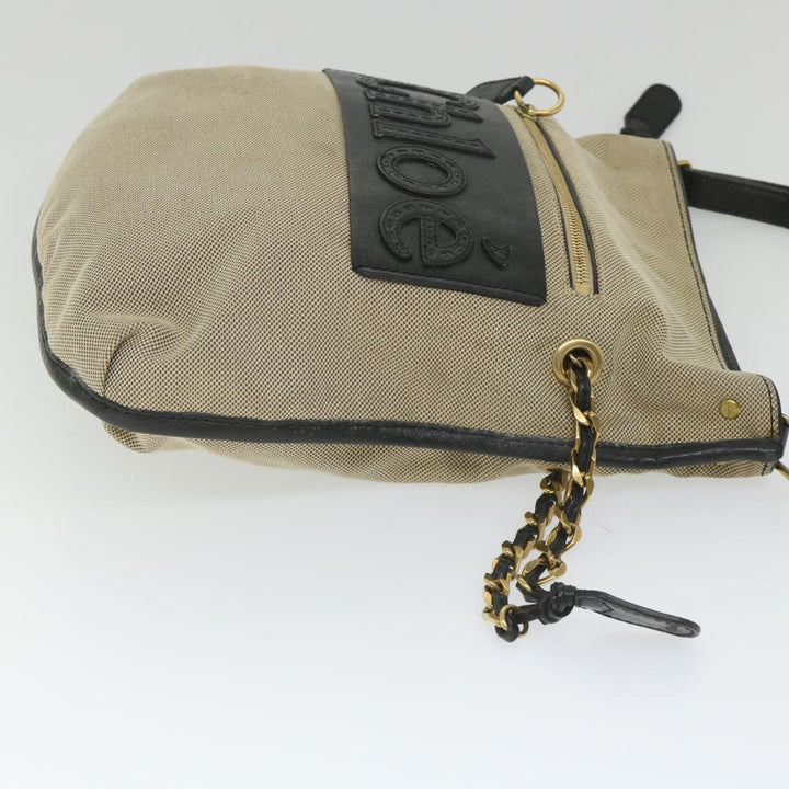 Chloe Harley Shoulder Bag Canvas Leather Beige Black bs9282