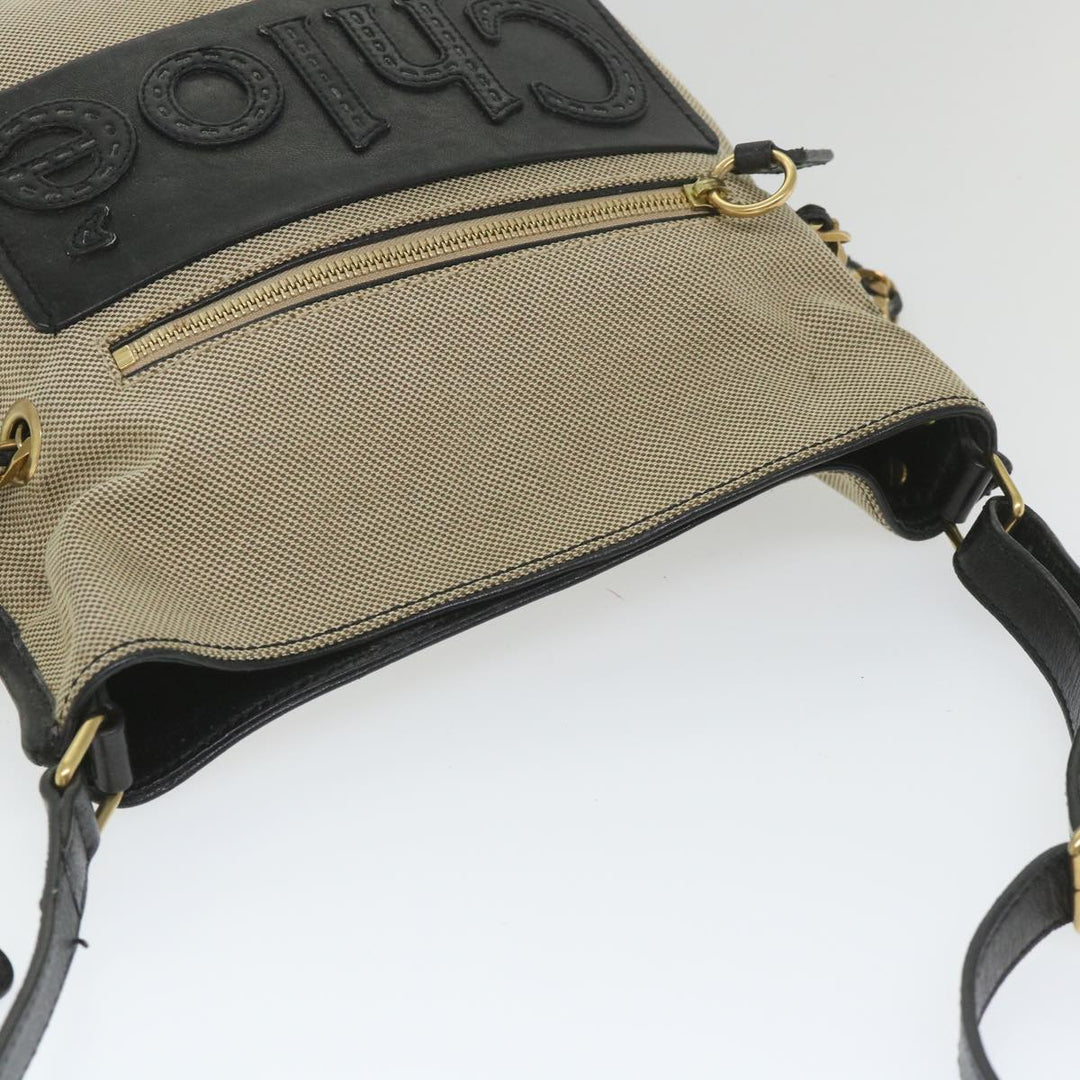 Chloe Harley Shoulder Bag Canvas Leather Beige Black bs9282