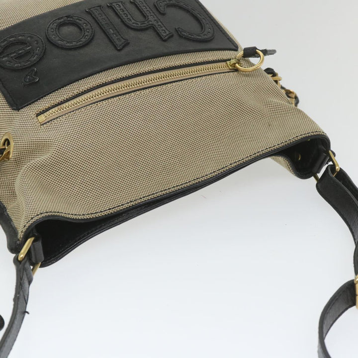 Chloe Harley Shoulder Bag Canvas Leather Beige Black bs9282