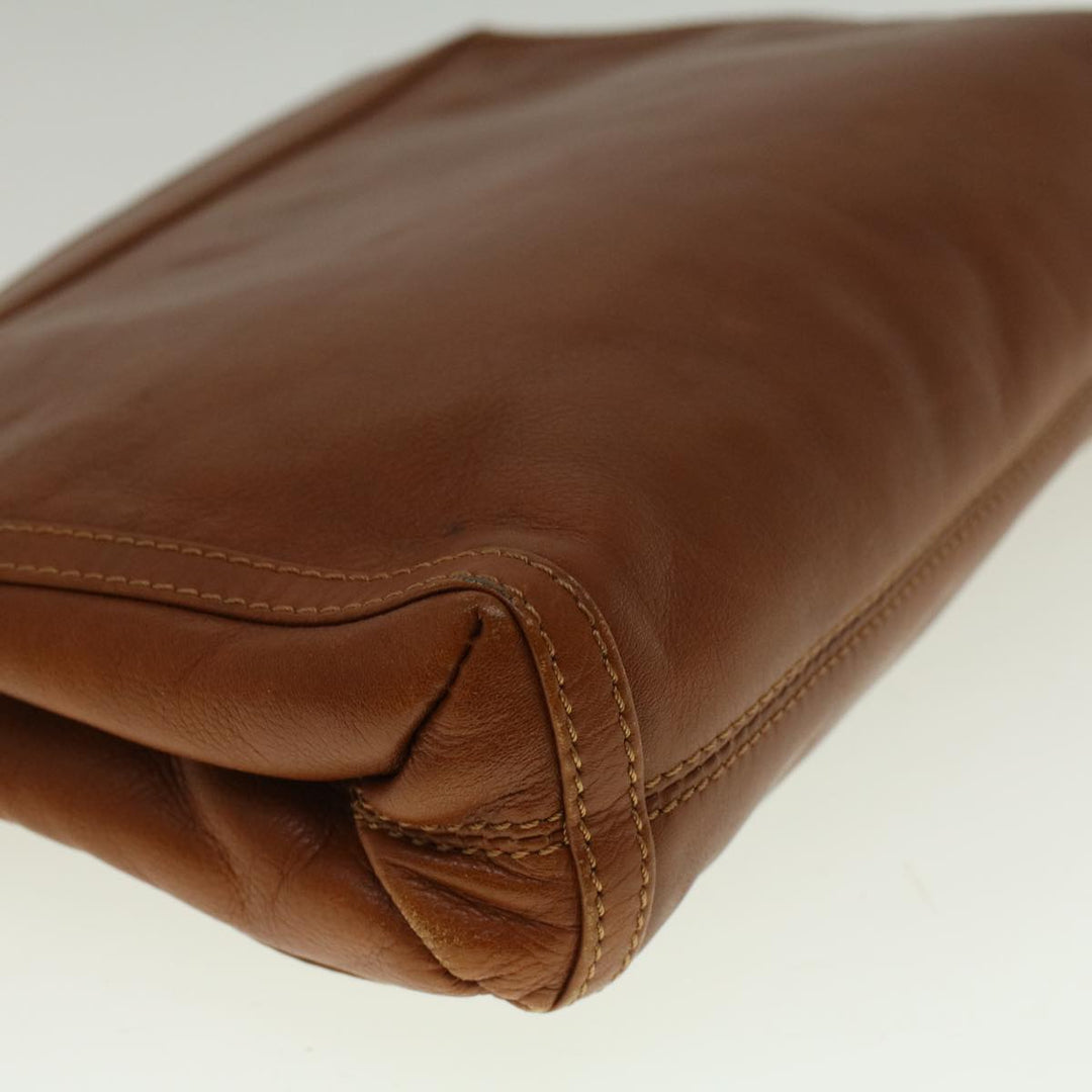 Celine Clutch Bag Leather Brown  9584