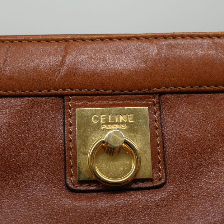 Celine Clutch Bag Leather Brown  9584