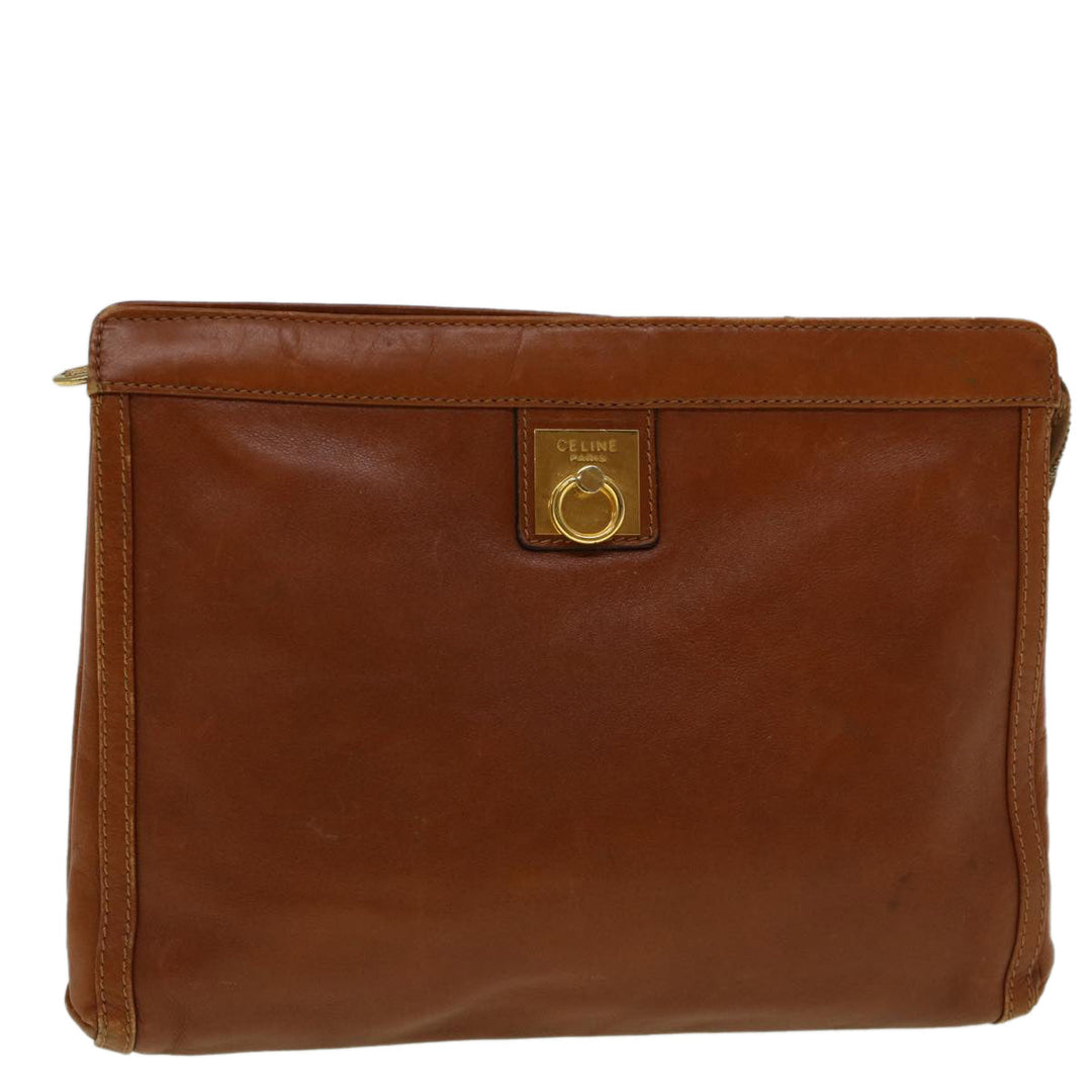 Celine Clutch Bag Leather Brown  9584