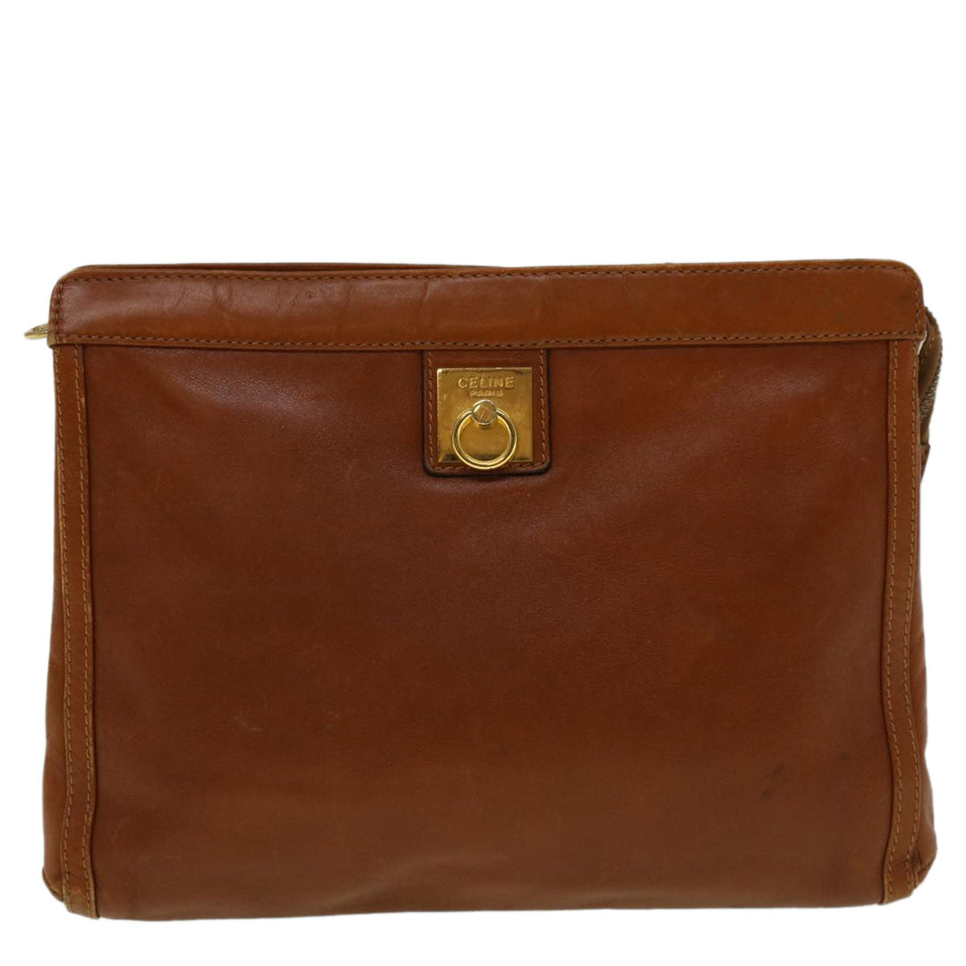 Celine Clutch Bag Leather Brown  9584