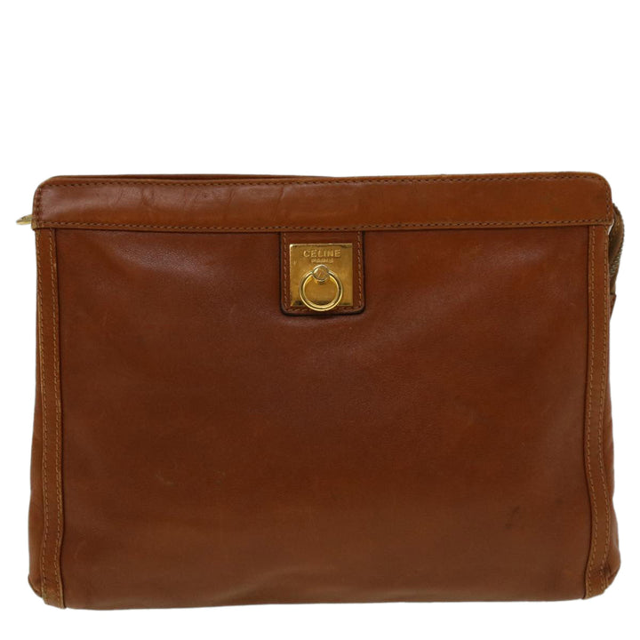Celine Clutch Bag Leather Brown  9584