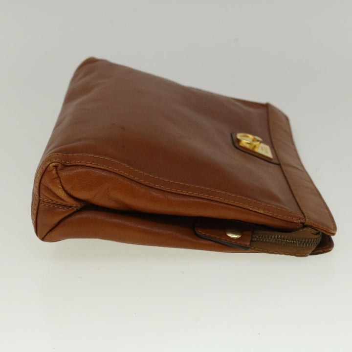 Celine Clutch Bag Leather Brown  9584