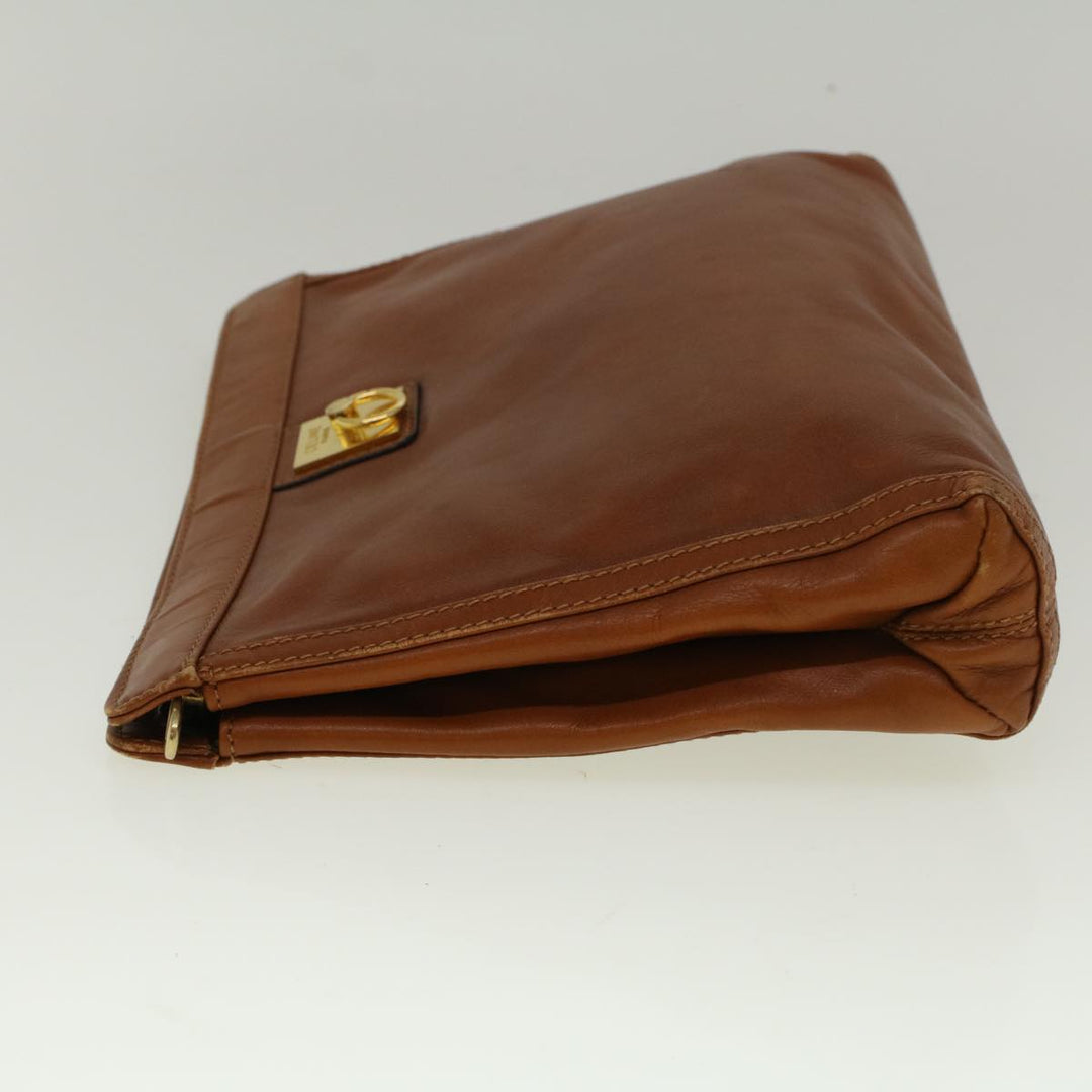Celine Clutch Bag Leather Brown  9584