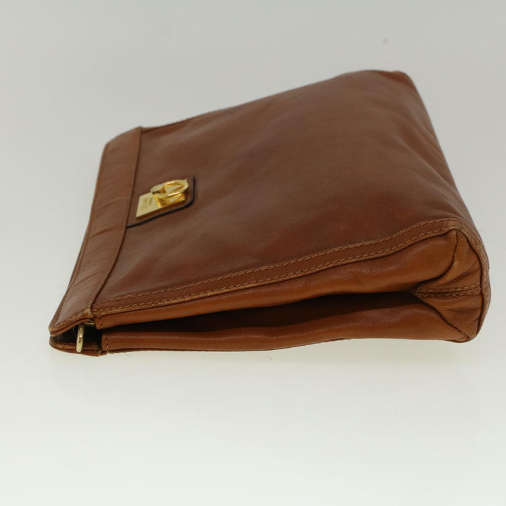 Celine Clutch Bag Leather Brown  9584