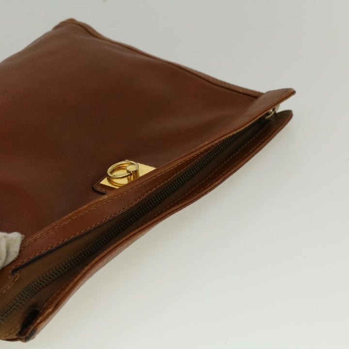 Celine Clutch Bag Leather Brown  9584