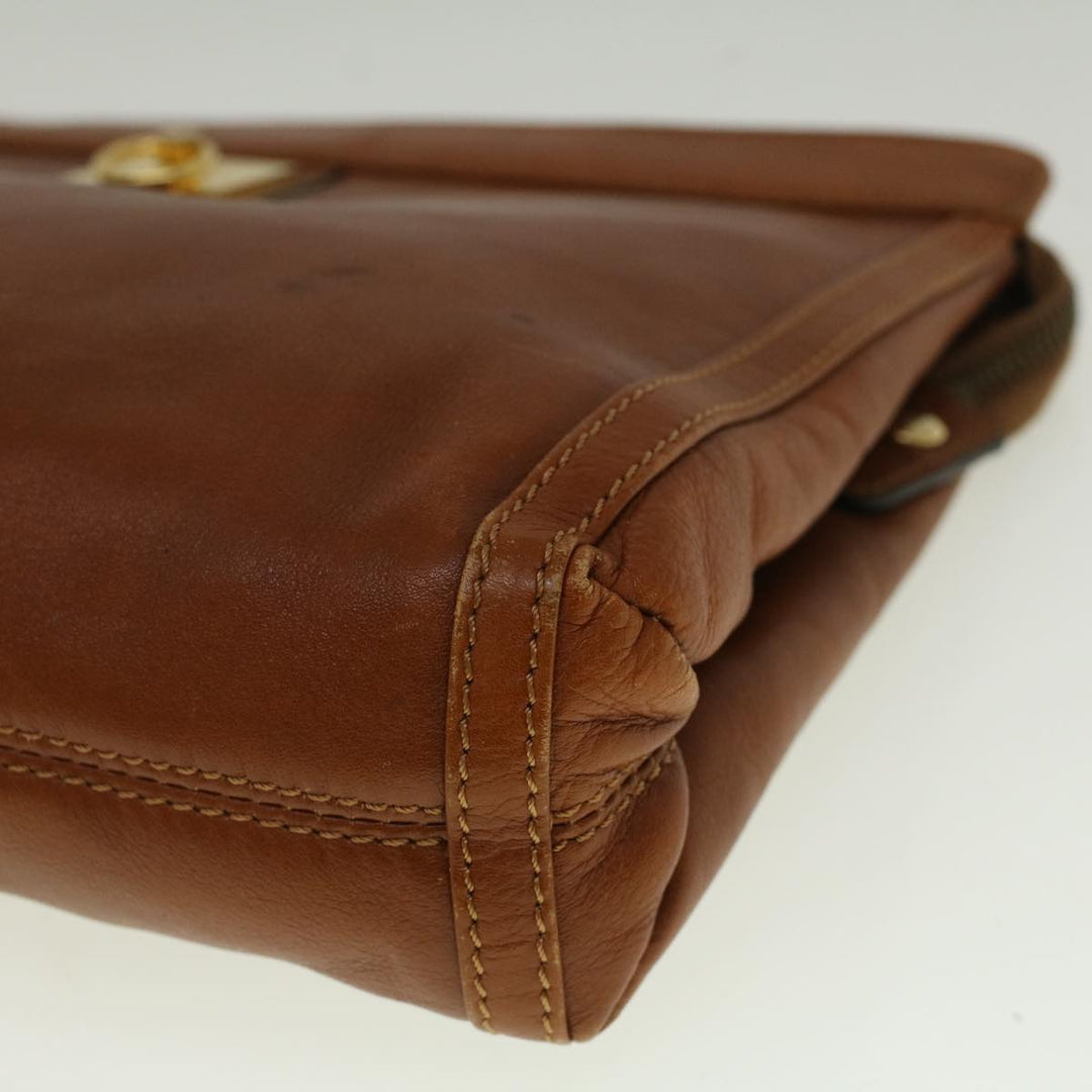 Celine Clutch Bag Leather Brown  9584
