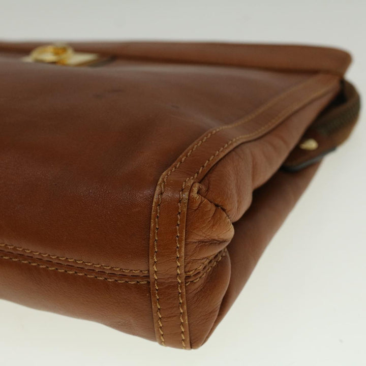 Celine Clutch Bag Leather Brown  9584