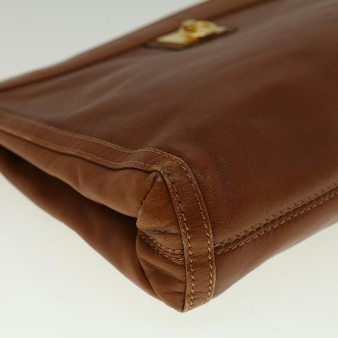 Celine Clutch Bag Leather Brown  9584