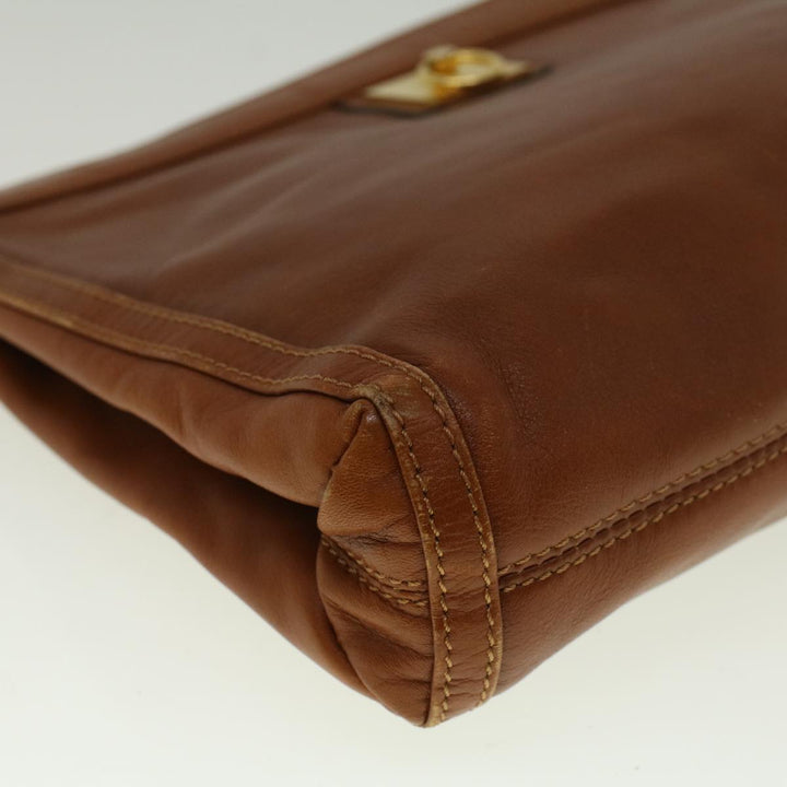 Celine Clutch Bag Leather Brown  9584