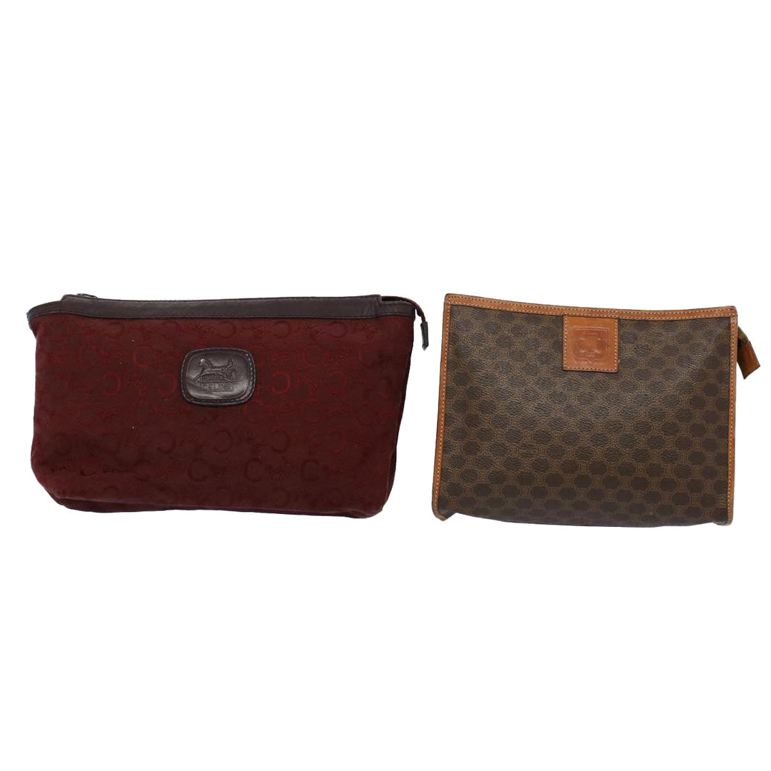 Celine Macadam Canvas Clutch Bag PVC Leather 2Set Red Brown Auth bs9598