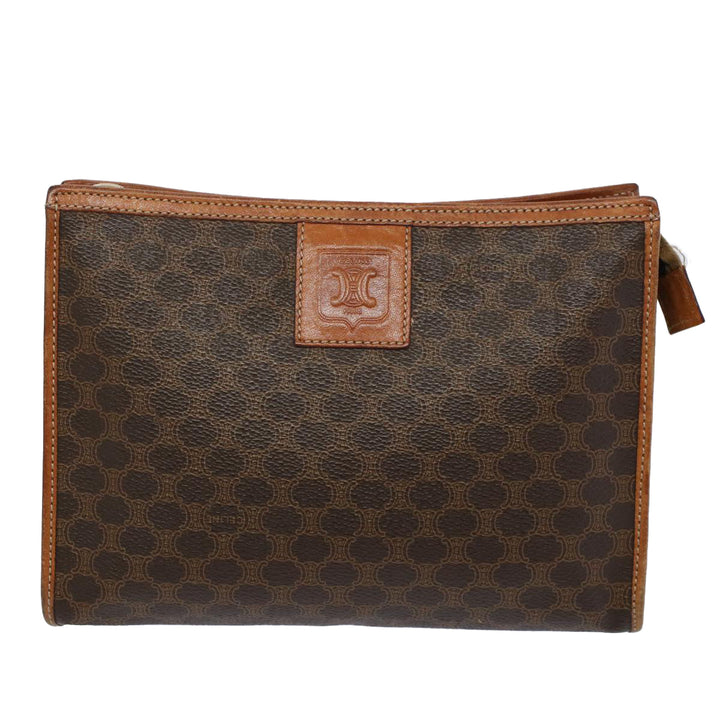 Celine Macadam Canvas Clutch Bag PVC Leather 2Set Red Brown Auth bs9598