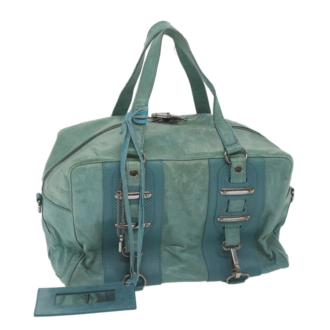 Top Quality Balenciaga Boston Bag Leather Light Blue Auth bs9730