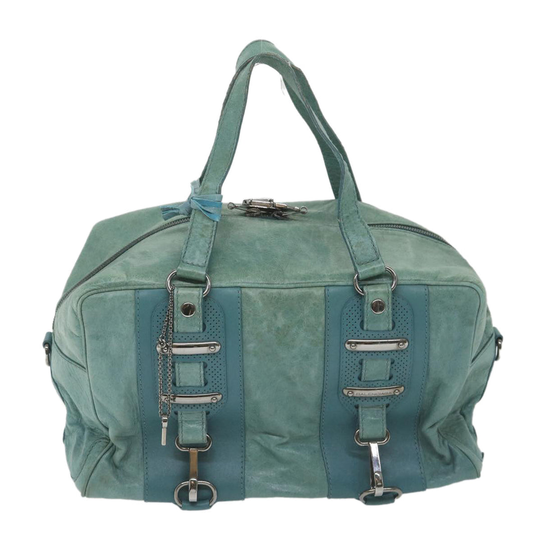 Top Quality Balenciaga Boston Bag Leather Light Blue Auth bs9730