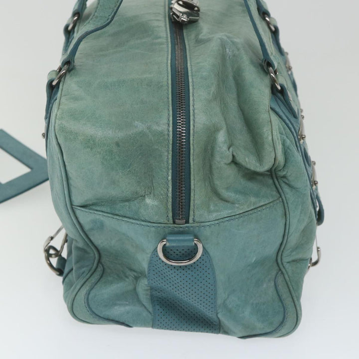 Top Quality Balenciaga Boston Bag Leather Light Blue Auth bs9730